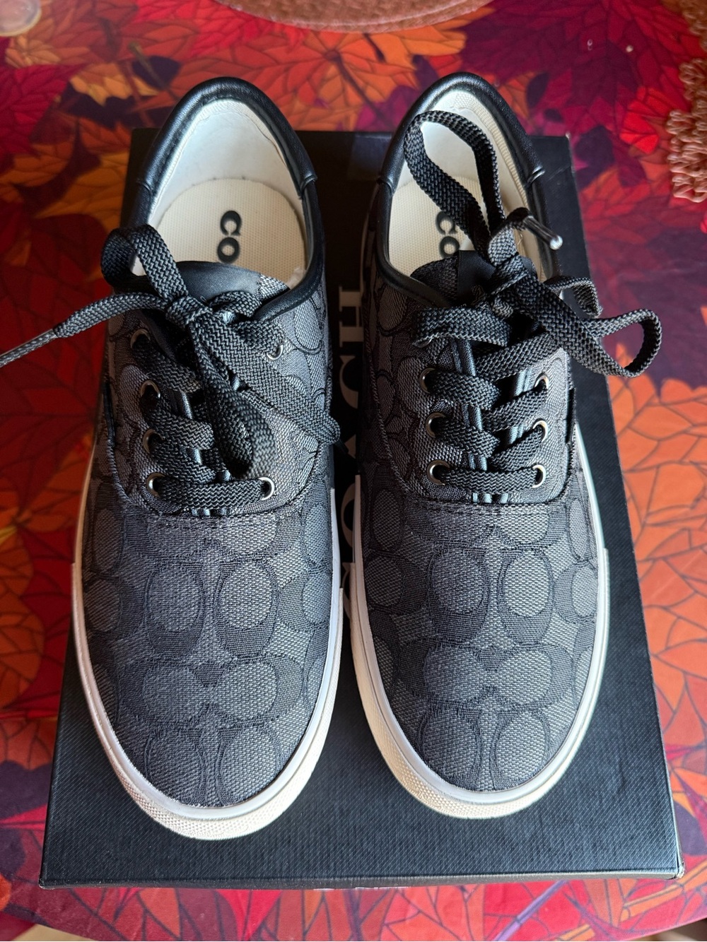Coach women’s  Black Signature Logo Canvas Lace-Up Sneakers - Picture 2 of 6